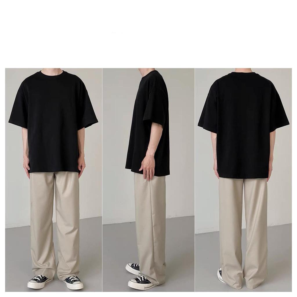 Camiseta de Hombre de Color Sólido con Cuello Redondo, Estilo Americano, Corte Holgado, Manga Corta, Ropa de Verano