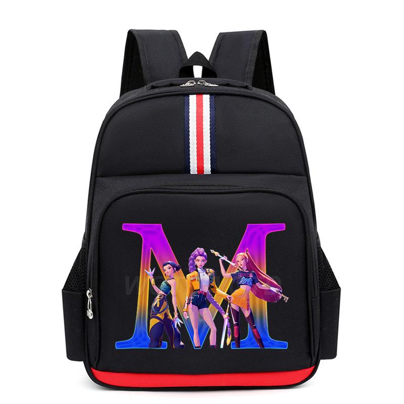 College Style Trend 26 Letter Printing Anime Cartoon Large Capacity Burden Reduction Backpack Casual Student School Bag