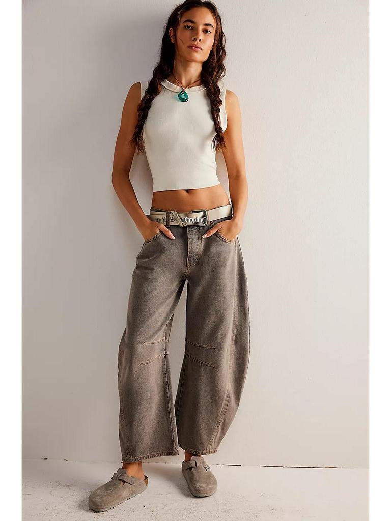 2026 Cross-Border European & American Women's Washed Denim Wide-Leg Pants, Mid-Low Waist, Fashion Casual Style