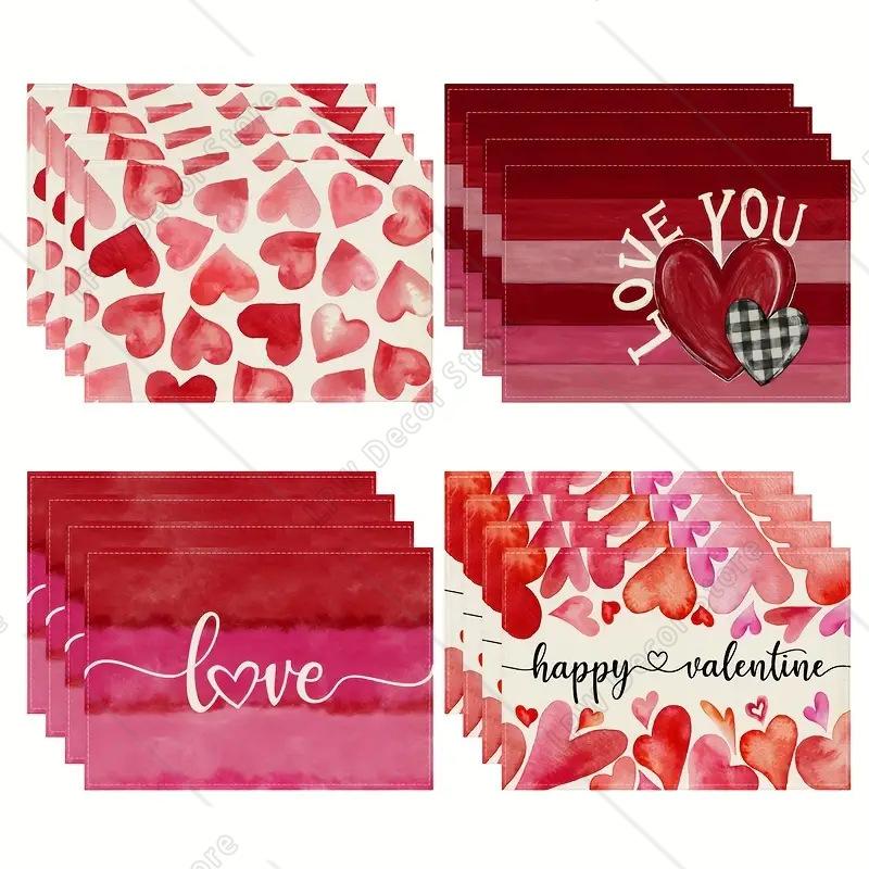 

4pc Valentine s Day Placemat Pink Heart-shaped Dining Table Tea Table Decoration Anti Fouling and Heat-insulating Tablecloth 4 PCS 12x18inch