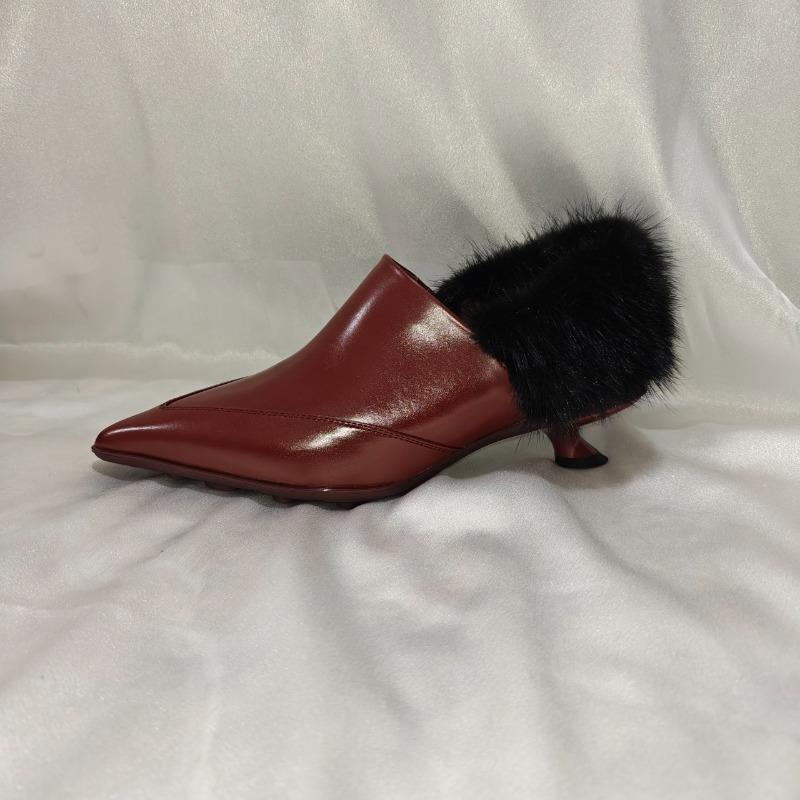 Stiletto Single Shoes Pointed Toe Deep Mouth Plush Slip-on Anti-Slip Wear-Resistant Low Heel Shoes