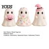 Desktop Figurine for Kids Cute Halloween Ghost Resin Figurine, Candy Pumpkin Witch Hat Small Statue Desk Decor Girls, Pink White Kawaii Tabletop