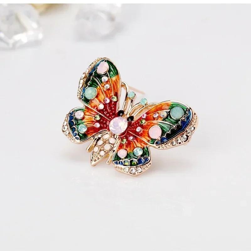 Summer Vintage Fashion Crystal Enamel Butterfly Brooches Rhinestone Animals Corsage Pins Jewelry Accessories for Women Gifts