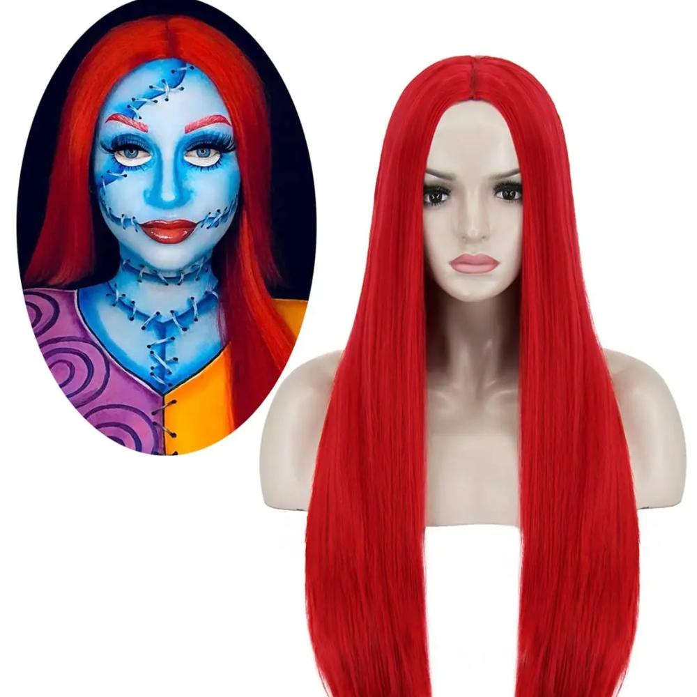 Red Sally Wig Sally Costume the Nightmare Before Christmas Long Straight Red Synthetic Wig Hair Wigs for Sally Costume Party