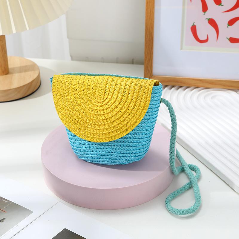 Cute Grass Woven Children's Handbag Handmade Rattan Little Girl Crossbody Fashi Cute Wallet Summer Beach Shoulder Bags