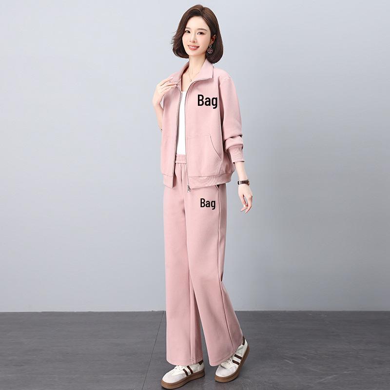 

Женская повседневная спортивная одежда больших размеров: Комплект-двойка на весну/осень 2025 года со стойкой XXL (135-145 jin)