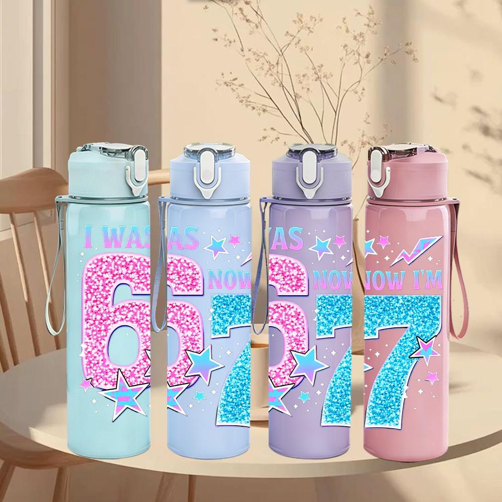 1PC I Was Made For Sixty Seven Number 750ml Color Plastic Sports Water Bottle Leakproof Flip Straw Lid Suitable for Sports Office Home Use