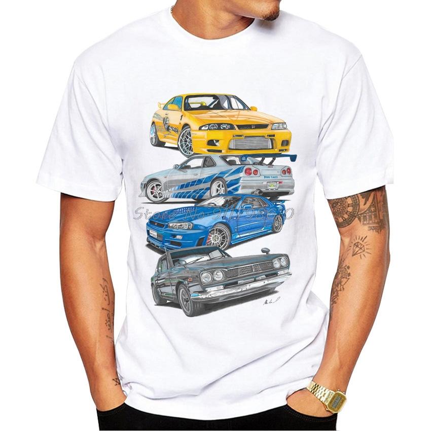Vintage Fast And Furious Skyline Car Print T-Shirt Fashion Men Short Sleeve Funny Boy Casual Tops Hipster Man White Tee Shirt