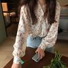 2026 Early Spring Retro Floral Chiffon Lantern Sleeve Shirt - Korean Style Slimming Loose Fit for Women