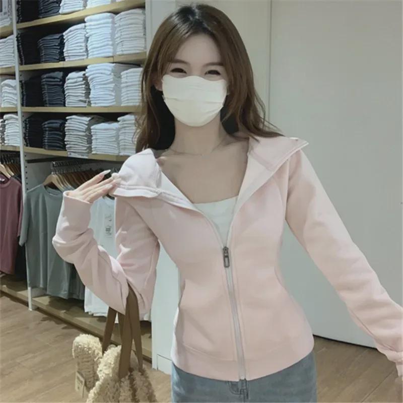 Navy Blue Women's Slim Fit Yoga Sweatshirt - Small, Casual Zipper Cardigan for Spring & Autumn 2025