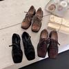 Autumn Retro Lace-Up Chunky Heel Square Toe Leather Shoes for Women