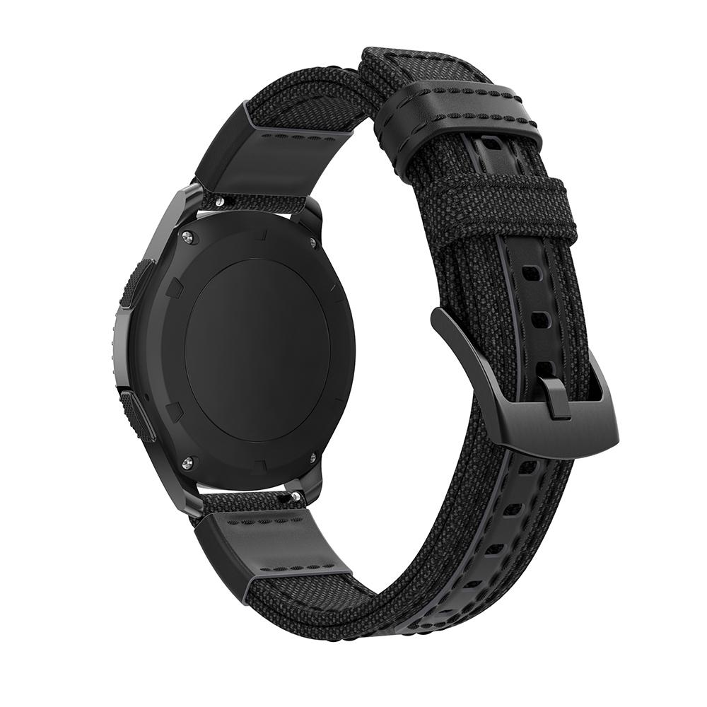 For Samsung Gear S3 Classic/S3 Frontier/Galaxy Watch 46mm Canvas+Genuine Leather Watch Band Nylon Sports Wrist Strap