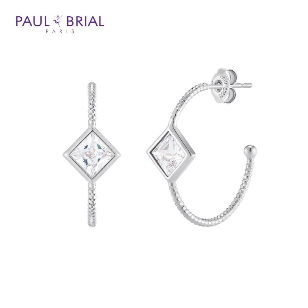 

PAULBRIAL [SILVER] PYSE0039 (WG) Princess Hoop Ring Earrings_WHITE
