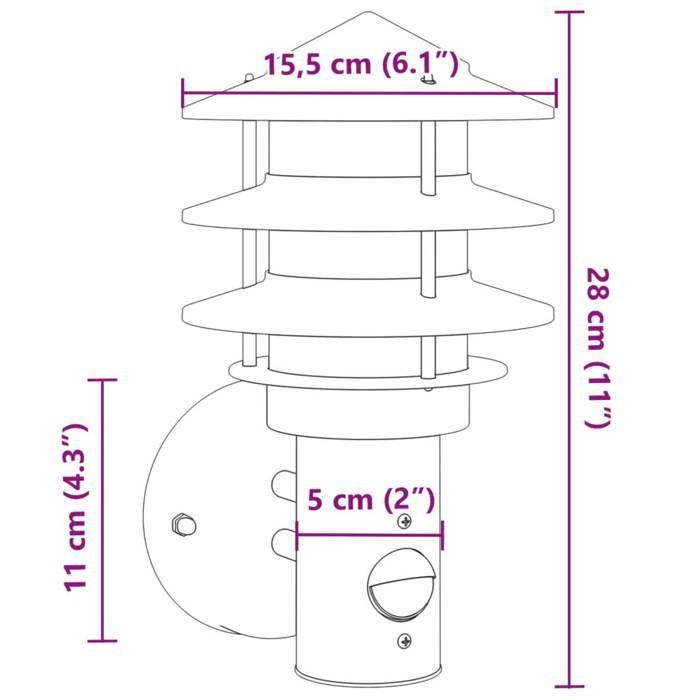 VidaXL Outdoor Wall Light and Sensor Silver Stainless Steel, Outdoor Wall Lighting, Garden Wall Lamp, 4006230