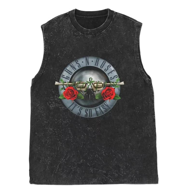 American vintage washed sleeveless summer T-shirts for men and women super popular 2D printed vest tops for daily use