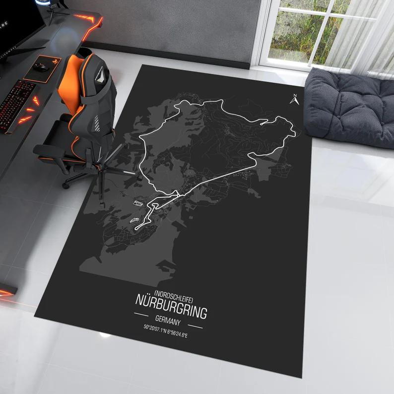 

Kids Racing Track Carpet Mat Rug 3D Curve Design with Race Car Checkered Flag Home Decoration Floor Mat Rugs for Bedroom 40x60cm