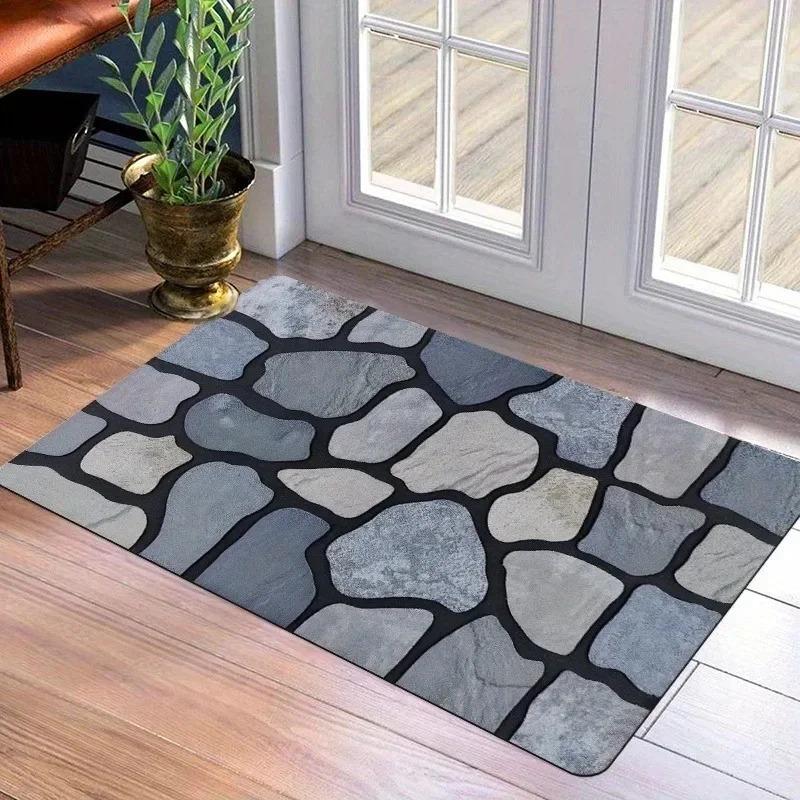 1PC Colorful Wooden Welcome Pattern Door Mats Kitchen Rug Non-Slip Pop Bathroom Rugs Bath Mat Carpet for Home Sink Laundry Decor