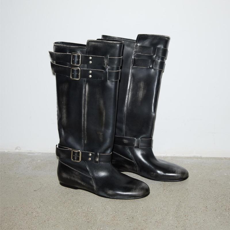 

New Retro Shoes, Belt Buckle High Boots, Insole Height-increasing Boots That Do Not Reach The Knee 40