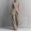 European-American Cotton Linen Drape Sleeveless Shirt & Long Pants Fashion Set