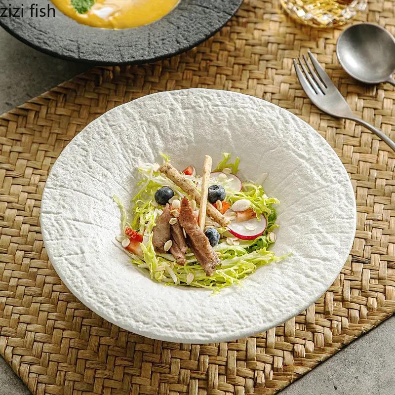 Ceramic Deep Bowl Fruit Plate Salad Bowls Soup Bowls Dining Plate Noodle Bowl Dessert Plates Snack Tray Dim Sum Dish Tableware