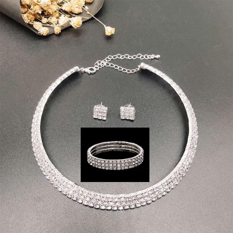 Elegant Silver-Plated Necklace, Earrings, and Bracelet Set for Women
