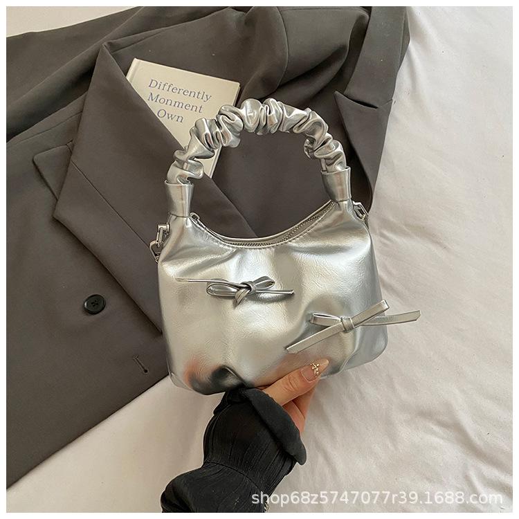 French Ballet Style Bow Underarm Bag Women's 2025 Summer Large Capacity Folded Cloud One Shoulder Crossbody Dumpling Bag