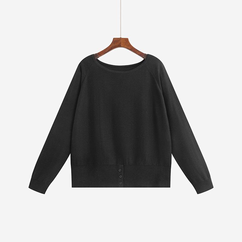 

Plus Size Women s One-Shoulder Raglan Sleeve Sweater - Elegant Spring Slit Knitwear XL (120-150 jin) чёрный