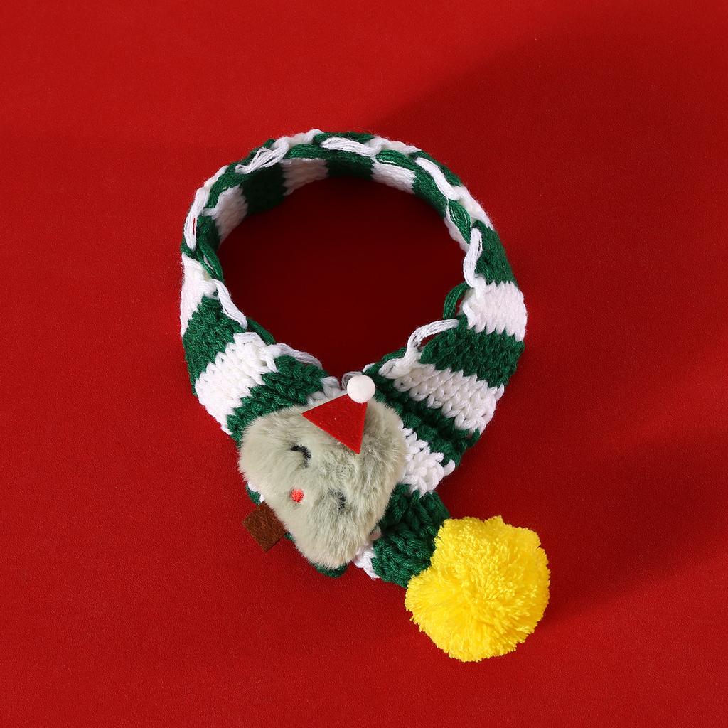 Pet Yarn Christmas Scarf Striped Ball Christmas Tree Snowman Reindeer Cartoon Hat Accessories Dog Scarf Puppy Accessories