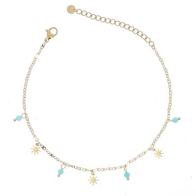 [R4490] - Gold Turquoise 'Cléopatra' Steel Anklet - 25 Cm - 6 Mm