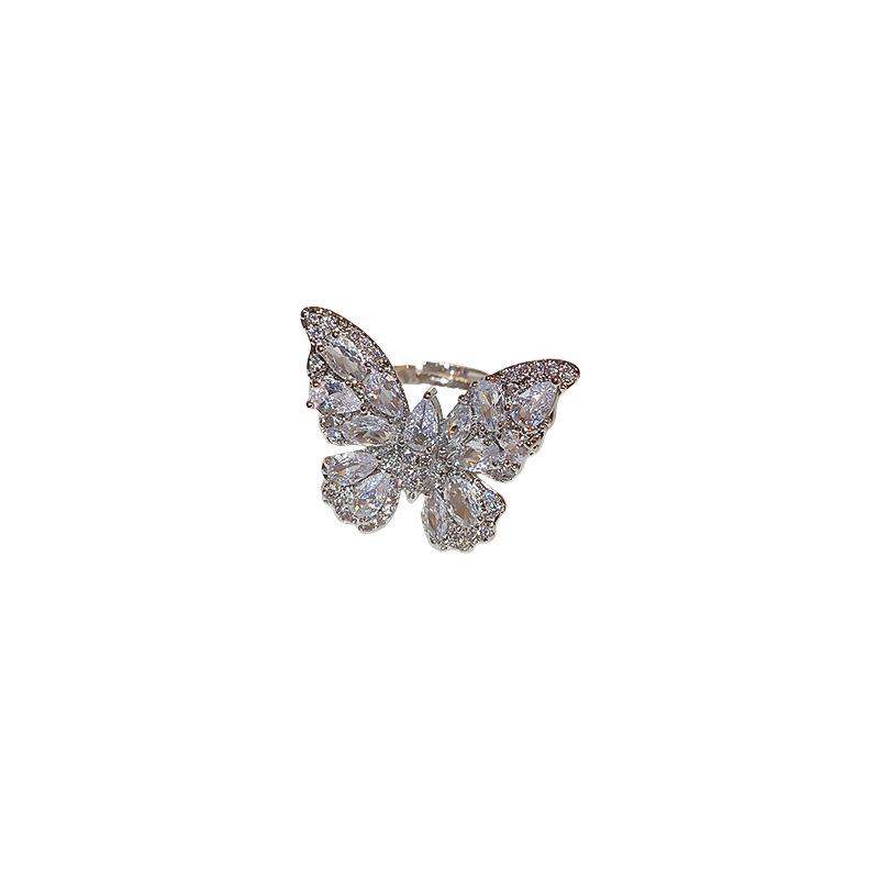 Banquet Luxury Zircon Butterfly Open Ring – Elegant High-End Women's Index Ring