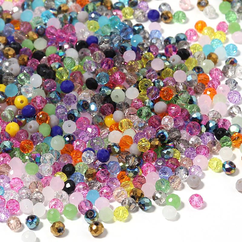 100-200pcs 4/6/8mm Faceted Glass Beads Colorful Transparent Loose Beads For Jewelry Making DIY Bracelets Necklace Accessories