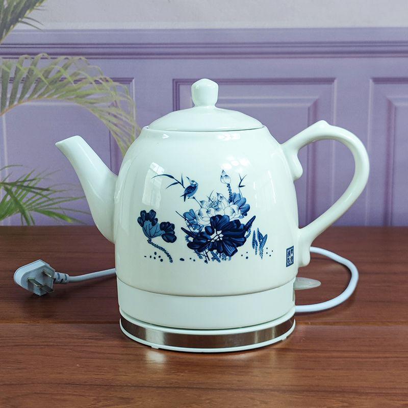 Blue & White Porcelain Electric Kettle: Large Capacity, Automatic Power-Off, Perfect for Home Tea Boiling.