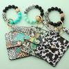 Bull Silicone Beads Bracelet Pu Leather Purse Leopard Print Tassel Cow Wallet Keychain Silicone Beaded ID Card Holder Keychain