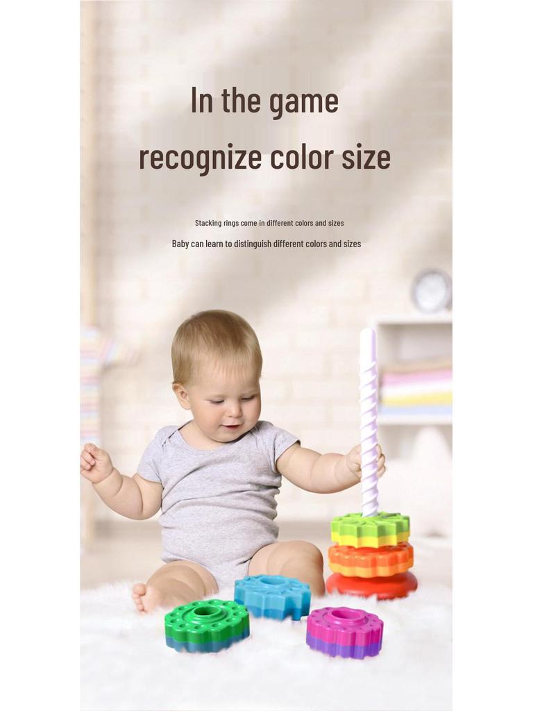 Yiying Cognitive Rainbow Rotating Tower Toy for Toddlers - Educational Geometric Stacking & Spinning Rings
