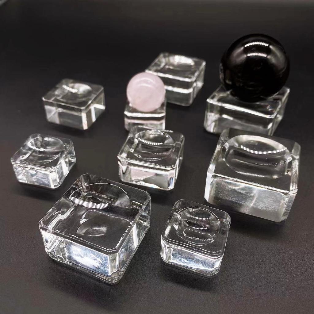 Square Glass Crystal Sphere Base Transparent Support Glass Holder Ball Display Stand Pedestal Holder Home Decoration Accessories