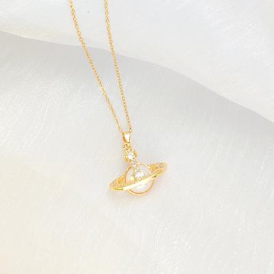 Titanium Steel Planet Necklace Female Design Personality Versatile Zircon Geometric Pendant Accessories