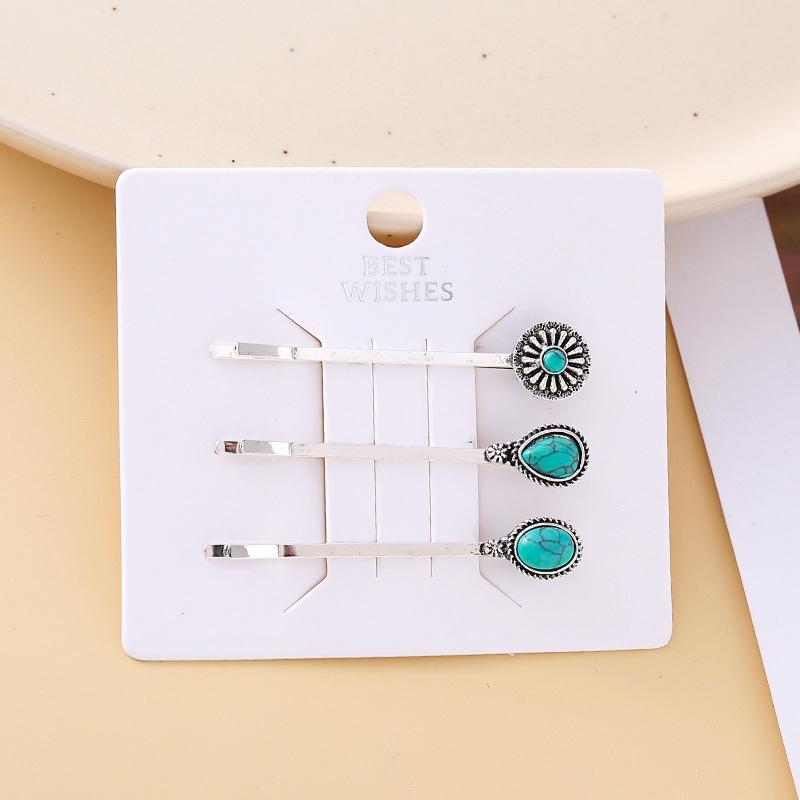 2/3/6Pcs Chinese Style Turquoise Set:Square Heart Flower Drop Blue Turquoise White Turquoise Hairpin Accessories