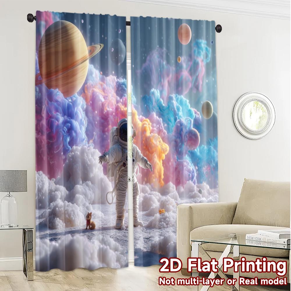 2pcs, 2D FLAT PRINTING Curtains (Without Rod) Cosmic Explorer Fashionable Popular Curtains Semi-Sheer Curtains Decorations