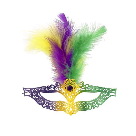 Masquerade Carnival Masque for Women Mardi Gras Purple Green Yellow Lace Feather Masque for Prom Ball Wedding Halloween Party Favors