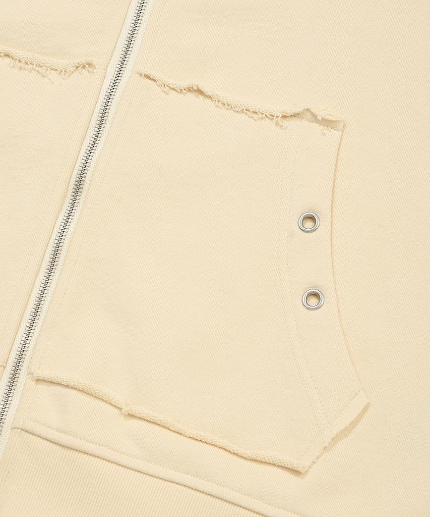 Nombre Rivet Applique Oversized Zip-Up Hoodie [Beige]
