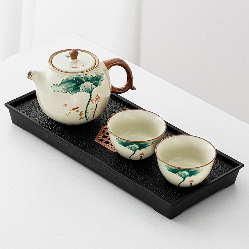 Kung Fu Tea Set Home One Pot Two Cups Tea Plate Small Ceramic Teapot Teacups Hotel Personal Small Sets Traveling