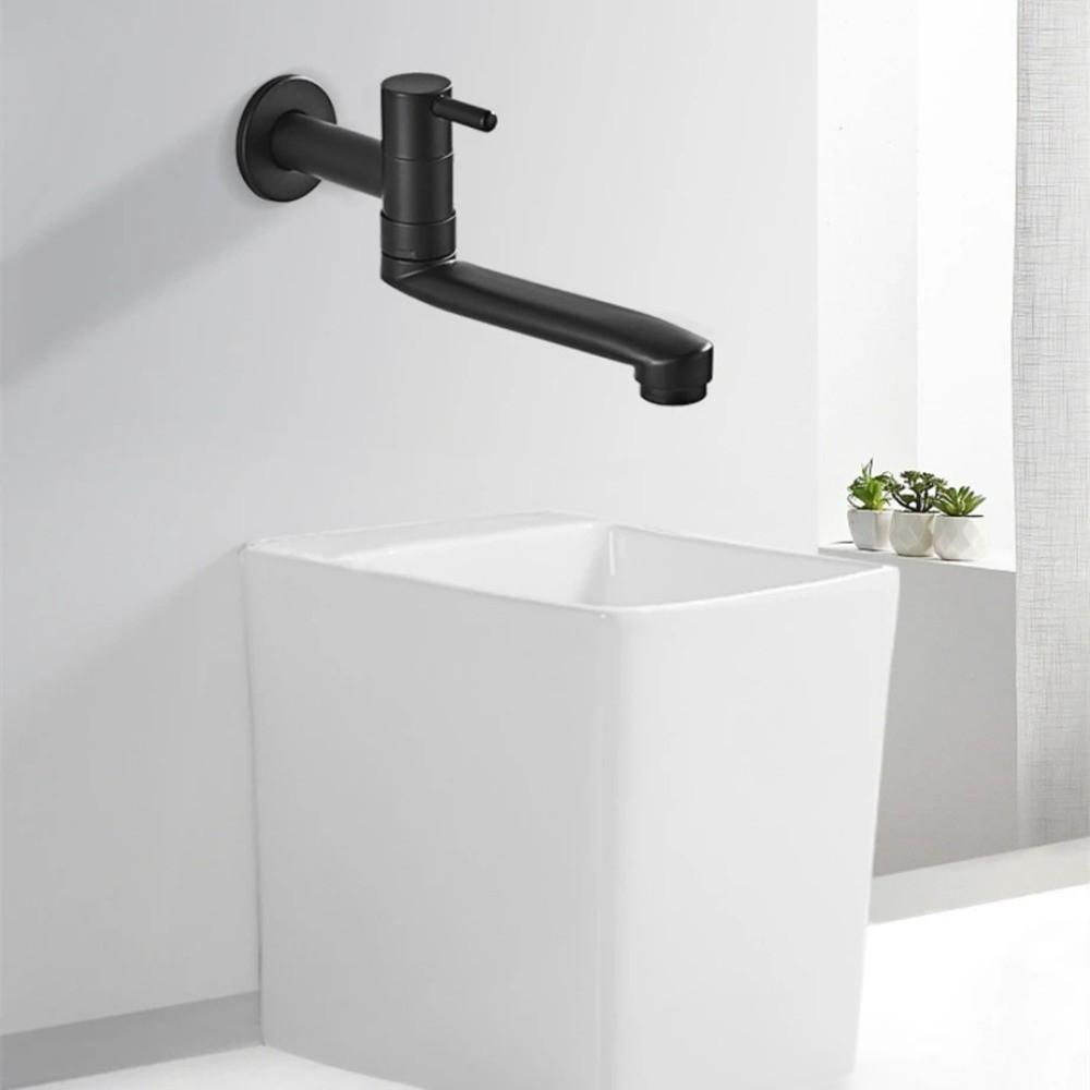 Portable Black Mop Pool Tap Brass Wall Type Bibcock Toilet Taps Hidden Rotating Single Cold Faucet For Balcony Wash-basin