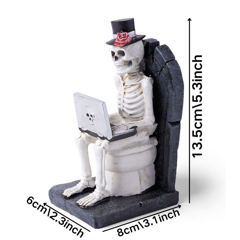 

Halloween Scary Skeleton Watching Computer Statue Decor Ghost Festival Ornament