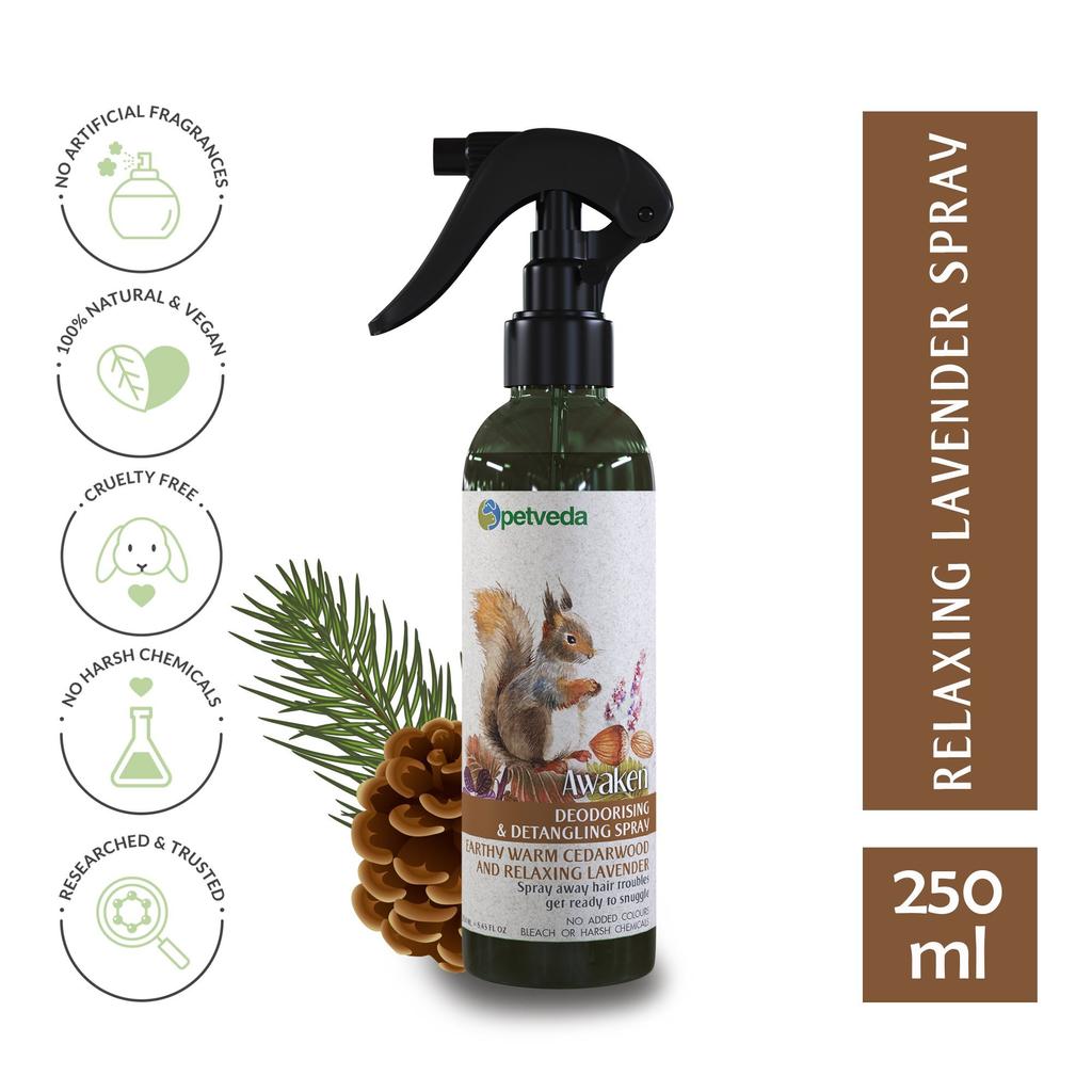 Spray for Wool with Cedar: Odor Elimination (250 Ml), Deodorising & Detangling Spray Earthy Warm Cedarwood, Petveda