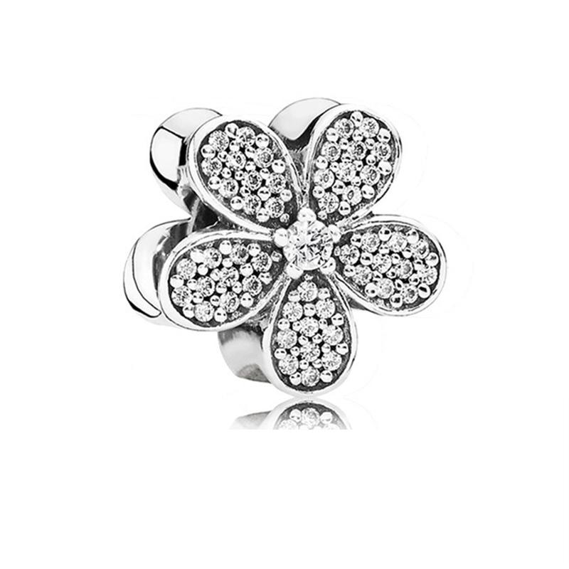 NEW Pavé Bead Sparkling Paw Print Flower Heart Charm Fit Original European 925 Sterling Copper Bracelet DIY Women Zircon Gift