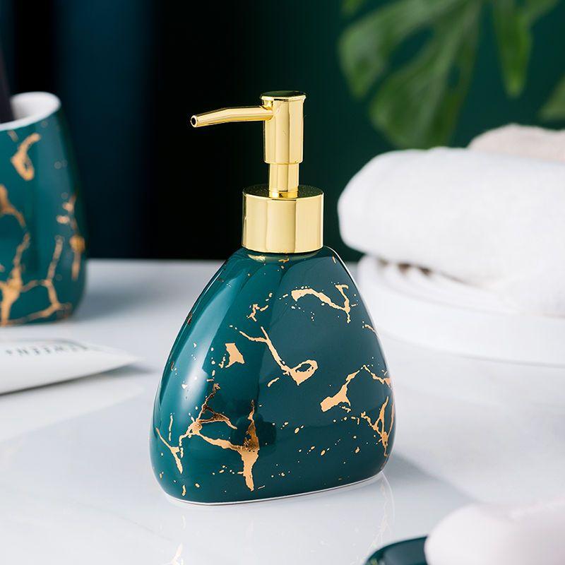 Gold Plated Marbled Ceramic Lotion Bottle Bathroom Supplies Mouthwash Cup Toothbrush Cup Soap Dish Set Hotel Wash Lotion Bottle
