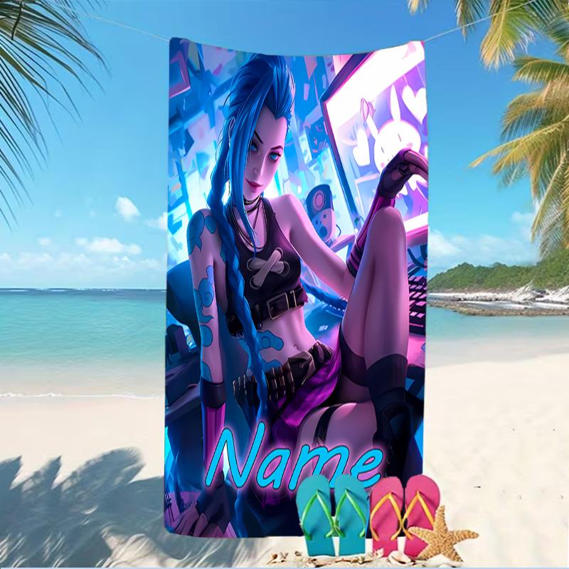 Customizable personalized beach towels League of Legends Jinx themed designs.Suitable for the beach, yoga, sports;ideal as beach accessories