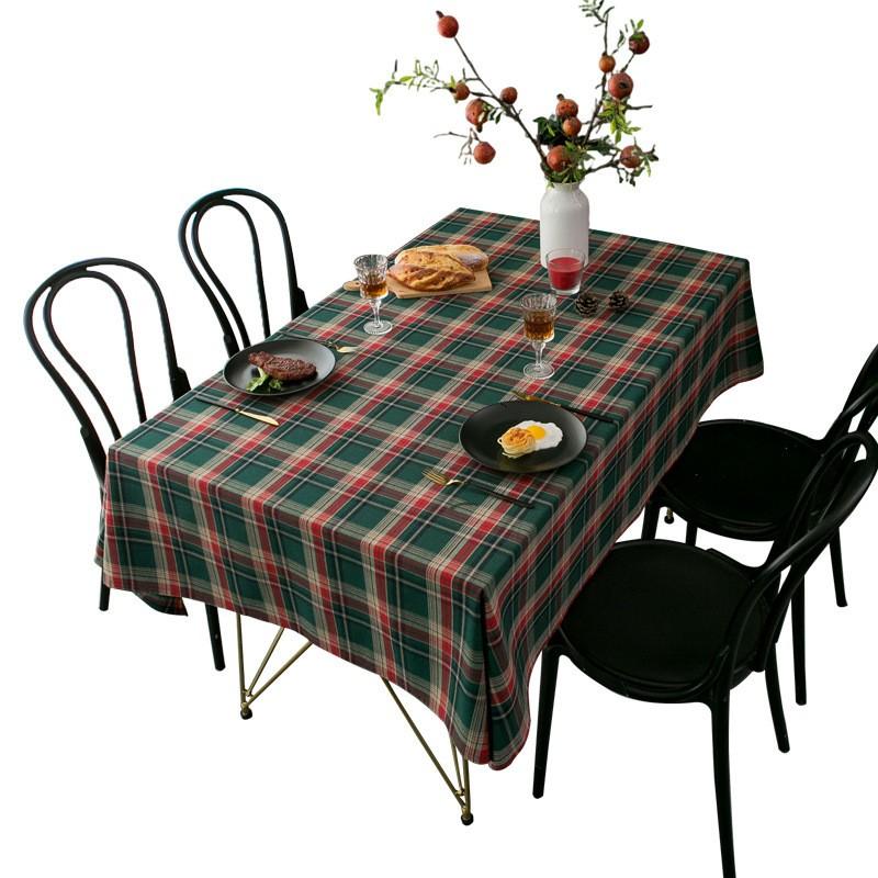 Vintage British Style Green Plaid Tablecloth Dining Table Coffee Christmas Holiday Decor