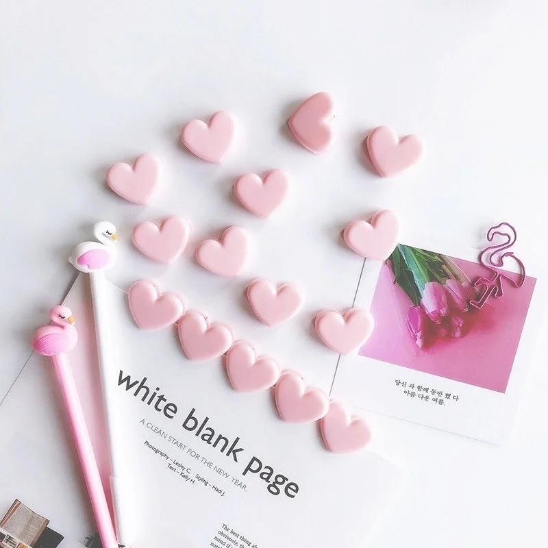 6 Pcs Cute Plastic Pink Love Heart Planner Paper Clip Bookmark Kawaii School Stationery New Office Gadgets Desk Accessories