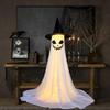 Halloween Ghost Decoration with LED Light Large White Scary Light Up Ghost with Witch Hat for Outdoor Front Porch Yard Garden Lawn Home Decor
